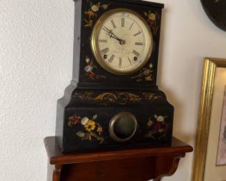 J.C. Brown. Paper mache case inlaid with mother of pearl. Original paint. 8 days. Estate sale price: $250