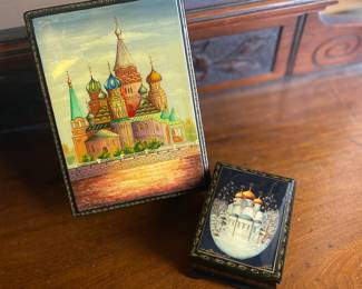 Fedeskino signed lacquered Trinket Boxes. Estate sale prices: $120 each.