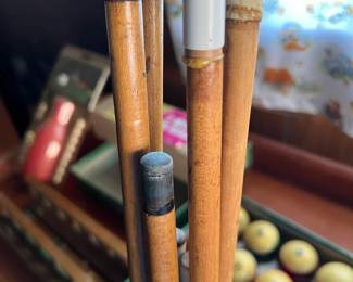 Pool Cues, Balls, Racks, Dart Board and Darts