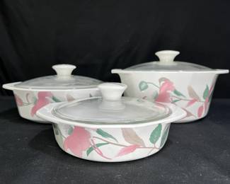 3 Mikasa Silk Flowers Covered Casserole Dishes