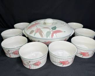 Mikasa Silk Flowers Covered Casserole & 8 Souffles