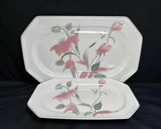 2 Silk Flowers Rectangular Serving Platters