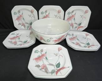 Mikasa Silk Flowers Serving Bowl & 8 Plates