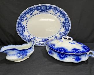 3 Pc Flow Blue Serving Set, Clifton, Alfred Meiken
