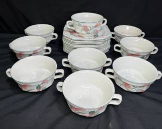 Mikasa Silk Flowers Soup Bowls with Under Plates