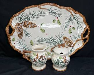 K&K Interiors Winter Scene Platter, Sugar & Cream