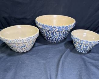 3 Robinson-Ransbottom Spongeware Blue Mixing Bowls