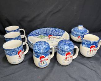 11 Piece Thomson Snowman Plates, Mugs, & more