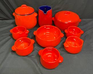Red Earthenware Soup Service Set