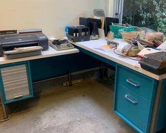 Blue Metal Desk with Filing drawers
