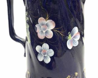 Painted Cobalt Blue Ceramic Pitcher, England
