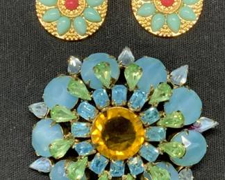 Lot 3 Schreiner Crystal Brooch, Earrings
