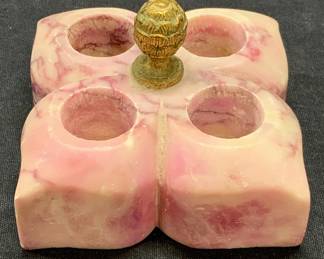 Carved Pink Alabaster Lipstick Holder, Italy
