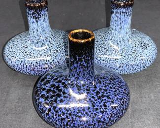 3 Ceramic Blue Speckled Vessels
