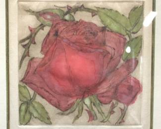 Signed M.T Colored Rose Of Ireland Plate Etching
