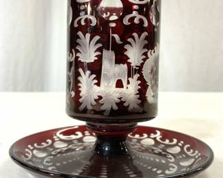 Vntg Bohemian Czech Glass Candle Holder
