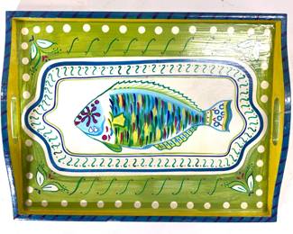 BARBARA FINSNESS DESIGNS Hand Painted Wooden Tray
