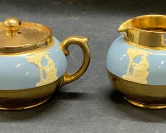 2 Gibsons Gilt Ceramic Creamer & Sugar Bowl
