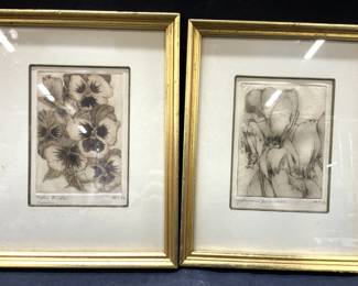 2 M.T. 23 Signed Flower Plate Etchings
