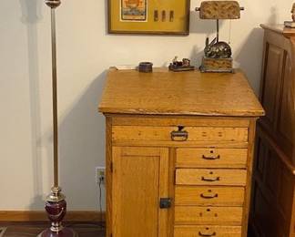 antique cabinet, vintage floor lamp