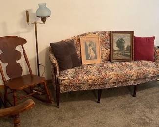 vintage settee and rocker, vintage pictures