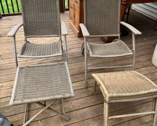 outdoor chairs, table and foot rest