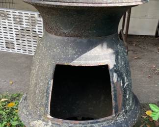 Pot Belly stove. This item was salvaged out of the       Will-O-Way theater that closed in 1981