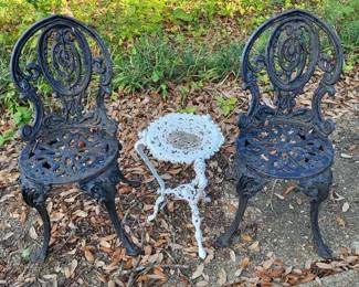 Antique Castiron Chairs X2 And Small Table