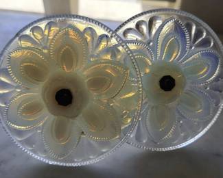 Antique Opalescent Pressed Glass Curtain Ties