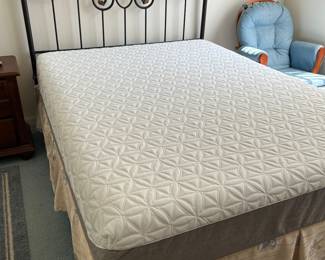 Queen Size Mattress & Base, Black Iron Head Board with Gold Trim