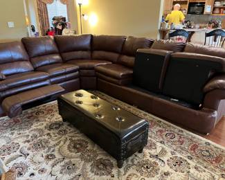 #1	brown sectional hide a bed sofa with recliner end 110x84 3 pieces	 $300.00 	                                                           #2	storage bin black button top on feet 48x19x16 	 $100.00 			
		
