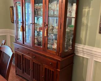 #5	Wood China Cabinet w/4 Doors w/beveled Glass & 2 Drawers & 4 wood Doors  lighted - 2 pc.- 58x17x34-80	 $275.00 			
