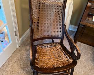 #12	Wood Rocking Chair w/cane Back & Rope Seat (as is)	 $75.00 			
