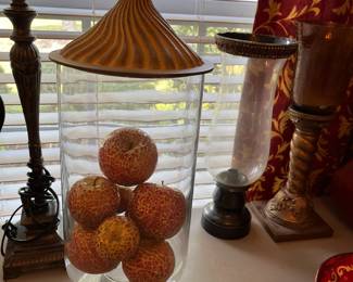 #39	Glass Apothecary Jar w/Mosaic Glass Apples	 $35.00 			
