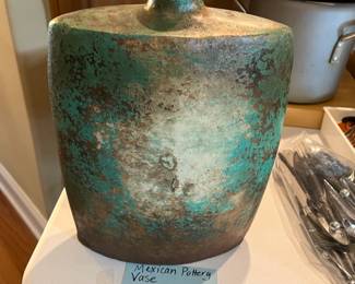 #56	Mexican Teal/Brown Pottery Vase - 13" Tall	 $40.00 			
