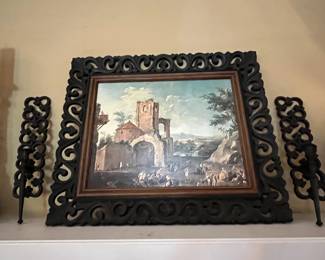 #111	Castle Print in Wood Frame - 26x24 w/2 wood Candle Holders - 17"	 $50.00 			
