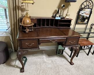 #120	Ladies Desk w/3 drawers w/leather top w/cubbie Hutch Top w/1 drawer (2 pc.) - You Move - w/ball & Claw Feet - 48x26x31-40	 $125.00 			
