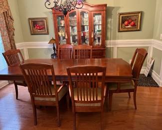 #4	table	Wood mid century style dining table with 6 arm chairs and 2 leaves 68-90x42x30	 $375.00 			
