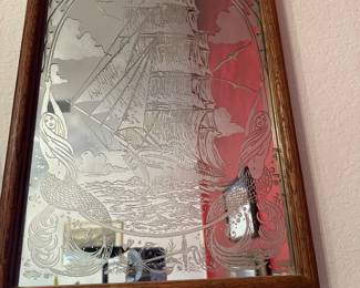 etched ship and mermaid mirror 