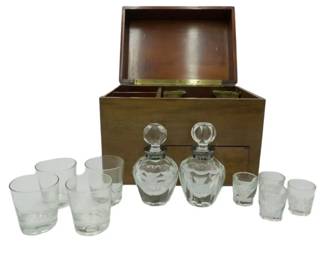 1920s GLASSESs LIQUOR CABINET 2 DECANTERS & 8 GLASSES