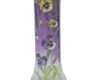 MOSER ART NOUVEAU 14" ENAMELED PANSIES VASE
