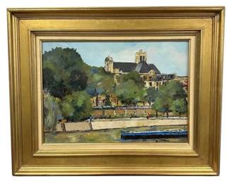 ROLAND HAMON (1909-1987) LA SEINE ET L'EGLISE SAINT GERVAIS