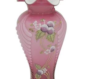 RARE VINTAGE HAND PAINTED ENAMELED FENTON ART GLASS VASE