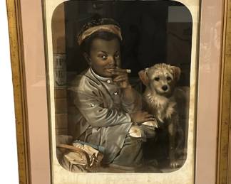 ANTIQUE LILY MARTIN SPENCER SMOKING BOY & DOG