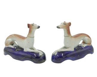 PAIR OF ANTIQUE STAFFORDSHIRE DOGS WHIPPET PEN HOLDERS