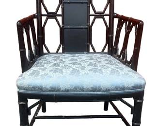 VINTAGE CHINESE CHIPPENDALE BLACK LACQUER CHAIR