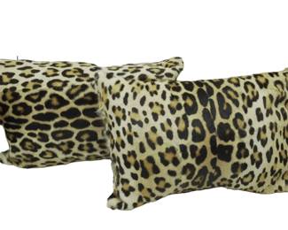 PAIR OF CUSTOM-TAILORED FUR & VELVET LEOPARD LUMBAR PILLOWS