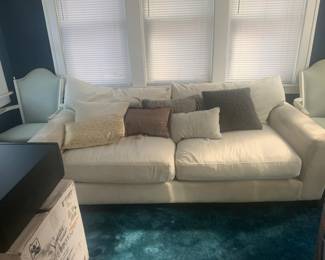 Jonathan Louis down sofa pair with crushed velvet 