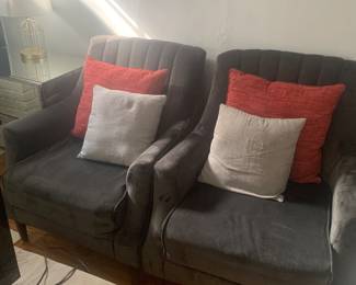 Pair of gray crushed velvet arm chairs