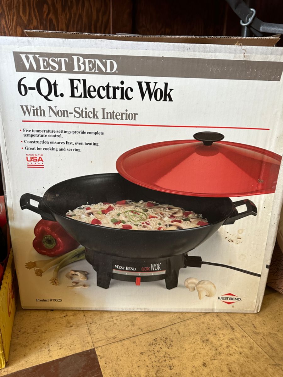 Vintage West Bend Red Electric Wok Skillet 6qt 79525 w Rack Instructions  Recipes